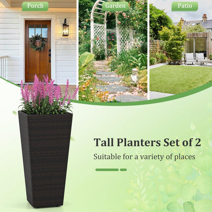 Dreamade Set of 2 Outdoor Wicker Flower Pot 30 Inch Tall Planters with Drainage System PE Rattan Flower Pots