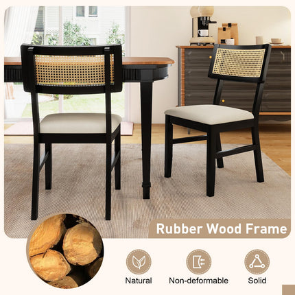 Dreamade Fabric Upholstered Dining Room Chairs w/Padded Seat Rubber Wood Legs & Curved Backrest