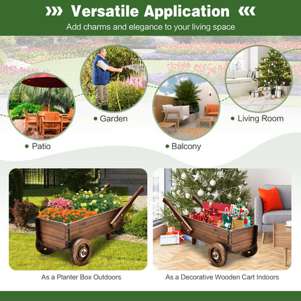 Dreamade Wooden Wagon Planter Box, Decorative Wagon Cart with Wheels, Handles