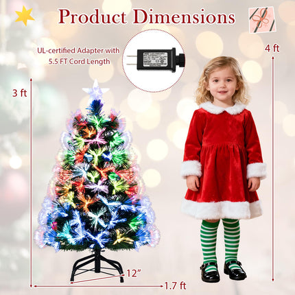 Dreamade 3 FT Pre-Lit Fiber Optic Christmas Tree with Slow-Flashing Multicolored Optical Fibers