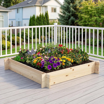 Dreamade 40" x 40" Square Fir Wood Planter Box with Open-Ended Base for Vegetables Flowers Herbs