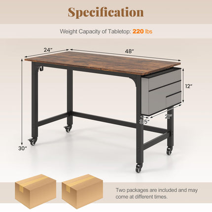 Dreamade Conference Table, 48" Rectangular Mobile Meeting Room Desk with Removable Storage Bag & 2 Hanging Hooks