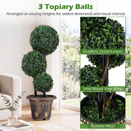 Dreamade 2.5 FT Artificial Boxwood Topiary Tree Evergreen Faux Potted Plants (1/2 Pack)