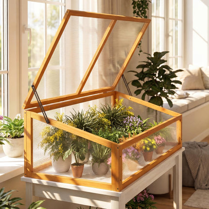 Dreamade Portable Raised Planter Bed Protection with Transparent Flip-top Roof