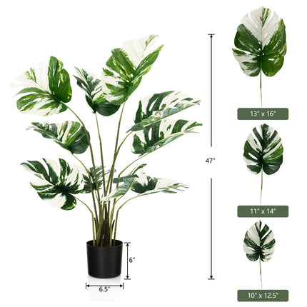 Dreamade 4ft Artificial Monstera Deliciosa Plant, 2 Pack Tall Fake Tropical Palm Tree in Pot with 10 Decorative Split Leaves