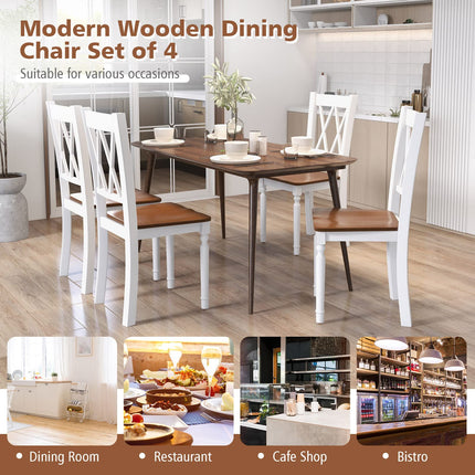 Dreamade Dining Room Chairs Set of 2 White, Wooden Farmhouse Kitchen Chairs with Rubber Wood Seat