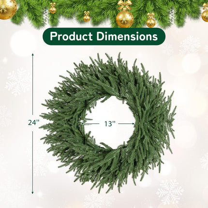 24 Inch Pre-lit Christmas Wreath with 108 Branch Tips and 35 Warm White LED Lights for Wall Window-1 piece