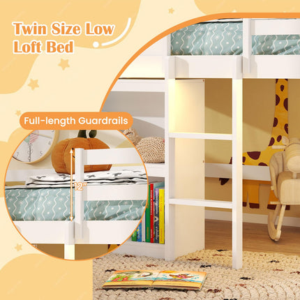 Dreamade Twin Size Loft Bed with LED Lights Roof Window and Storage Bookshelf