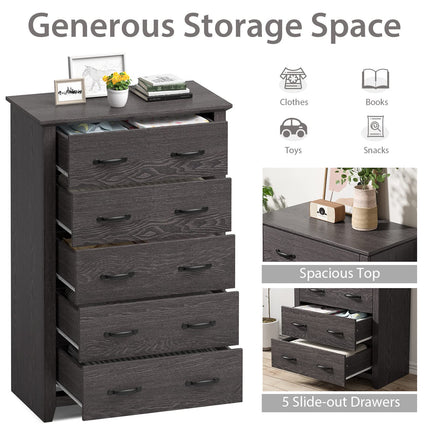 Dreamade 5 Drawer Dresser Chest of Drawers - Vertical Dresser with 5 Pull-Out Drawers for Bedroom, Living Room, Entryway