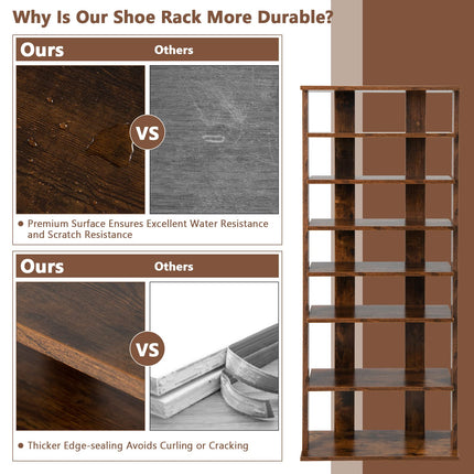Dreamade 7-Tier Wooden Shoe Rack, Double Row Shoe Organizer for 14 Pairs, Customizable Height