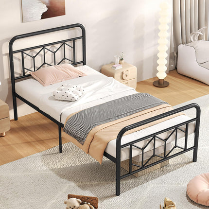 Dreamade Metal Twin Bed Frames with Victorian Style Headboard & Footboard, Heavy Duty Slats Support Mattress Foundation