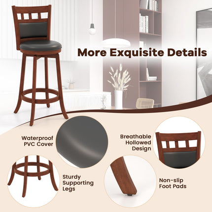 Dreamade Wood Bar Stools Set, 31" Swivel Bar Height Barstools w/Back, Rubber Wood Frame
