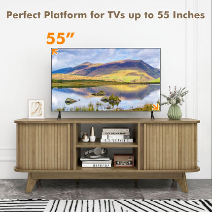 Dreamade TV Stand for 55-Inch TV, Entertainment Center with Dual Sliding Doors, Enclosed Cabinets, Adjustable Shelf