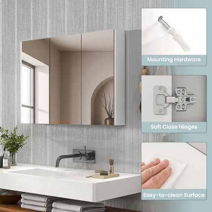 Dreamade Bathroom Medicine Cabinet with Mirror - Extra Large Wall Mounted Cabinet with 3 Frameless Mirrored Doors