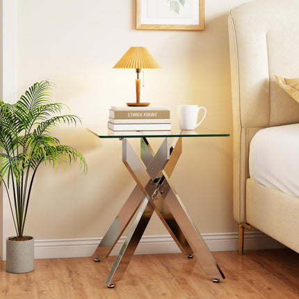 Dreamade Glass Side Table Square Sofa Couch End Table