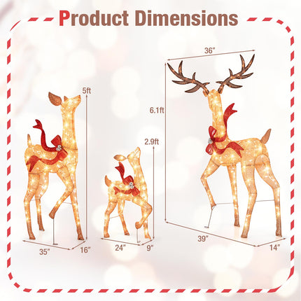 Dreamade 3-Piece Large Lighted Christmas Reindeer Family, Light up Xmas Decorations w/440 LED Lights