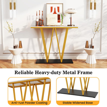 Dreamade Gold Entryway Table 40 Inch Modern Console Table with Faux Marble Table and Metal Frame
