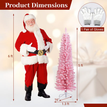 Dreamade 5ft / 6ft Pink Slim Pencil Christmas Tree | Snow Flocked Skinny Xmas Full Tree