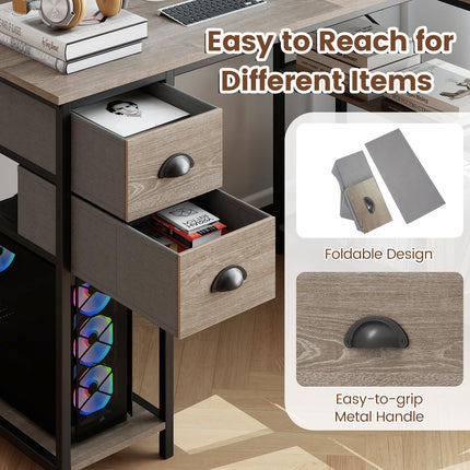 Dreamade 48" L Shaped Desk with Charging Station & 2 Fabric Drawers