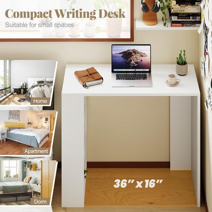 Dreamade 36 Inch Compact Home Office Desk with Storage Open Shelves and Anti Tipping Kit