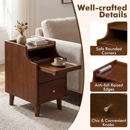 Dreamade 12'' Slim Wood Bedside Table w/Pull-Out Tray & Cable Hole (1/2)