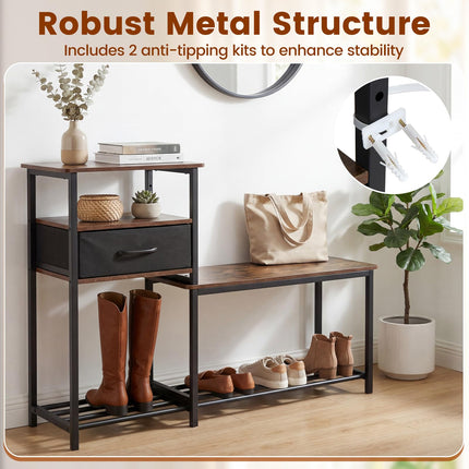 Dreamade 3-Tier Industrial Shoe Storage Bench with Drawer & Metal Frame
