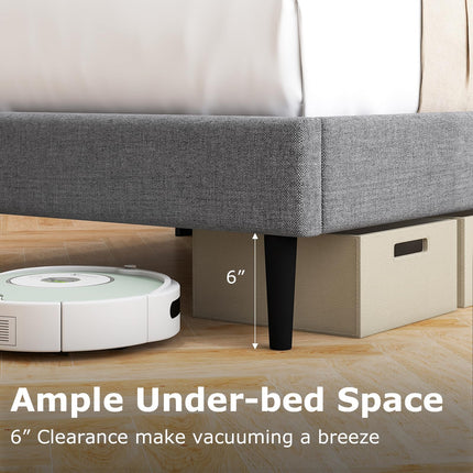 Dreamade Queen/Twin Size Bed Frame, Modern Linen Upholstered Platform Bed with Wingback Headboard