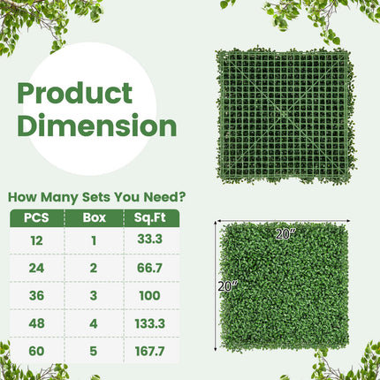 Dreamade 12PCS 20" x 20" Artificial Boxwood Panels Garden Privacy Fence Screen