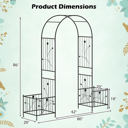 Dreamade Garden Arch Trellis with Planters, 86'' Metal Arbor Pergola for Climbing Plants Rose Clematis Vines