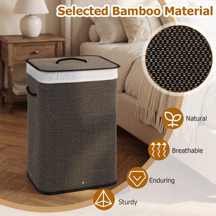 Dreamade 19 Gal Rectangular Bamboo Laundry Hamper with Lid