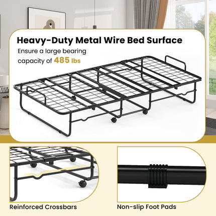Dreamade Twin Folding Bed with Mattress, Roll Away Bed Portable Guest Bed w/Sturdy Metal Frame