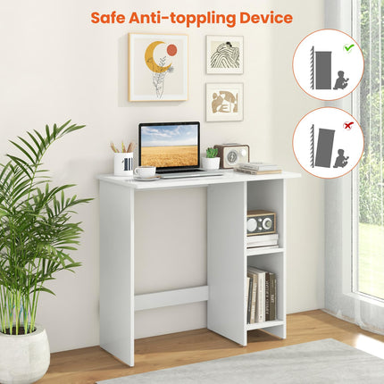 Dreamade Small Desk, Compact Study Writing Desk with 3-Position Adjustable Shelf, Anti-Toppling Kit