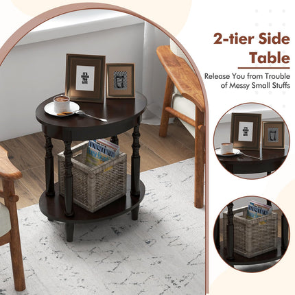 Dreamade End Table with Storage Shelf Set of 2, 24.5" Oval Round Side Table with Solid Wood Legs