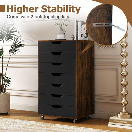 Dreamade 7-Drawer Chest Wooden Storage Dresser with Lockable Wheels