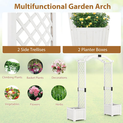 Dreamade Garden Arbor with Planter, Wooden Planter Arch with Trellis, Outdoor Arch for Climbing Plants