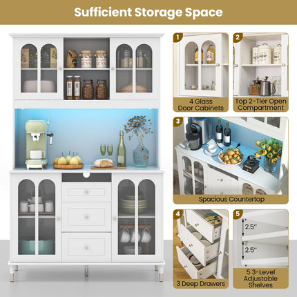 Dreamade 73" Kitchen Pantry Cabinet, Kitchen Hutch Storage Cabinet with LED Lights and Charging Station