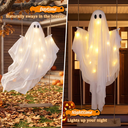 DREAMADE 5FT Halloween Hanging Swing Lighted Swing Ghost Decoration