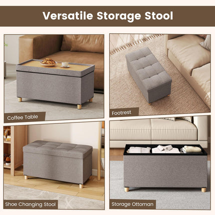 Dreamade 30 Inches Storage Ottoman Bench with Tray and Rubber Wood Legs