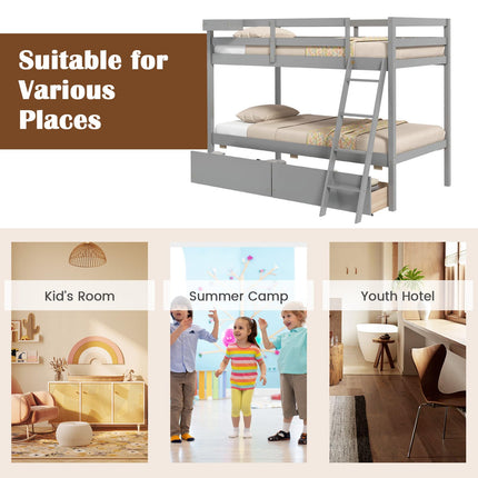 Dreamade Bunk Bed Twin Over Twin with 2 Storage Drawers