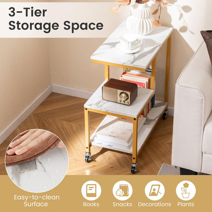 Dreamade 3 Tier Side Table with Wheels for Living Room Bedroom Office