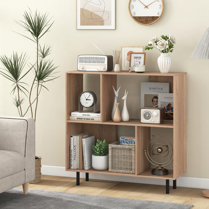 Dreamade 3-Tier Bookcase, Modern Cube Bookshelf with 4 Compartments & Metal Legs, Minimalist Freestanding Storage Organizer
