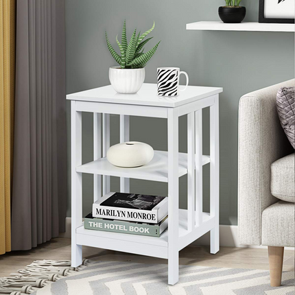 Dreamade Nightstand 3-Tier Sofa Side Table W/Reinforced Bars and Stable Structure