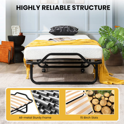 Dreamade Folding Bed with 4 Inch Mattress for Adults, Cot Size Rollaway Bed for Guest, 75"x 31"