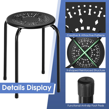 Dreamade Round Metal Stool Set of 6-17.5" Height Stackable Stool with Anti-Slip Foot Pads