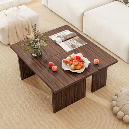Dreamade L-Shaped Coffee Table Set of 2 Modular Nesting Center Table with Grain Finish