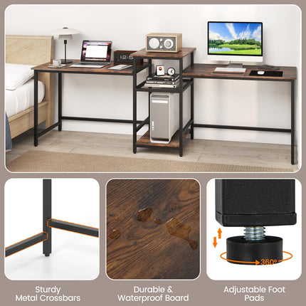 Dreamade 97" 2 Person Desk with Power Outlets, Extra Long Double Computer Desk w/Printer Stand