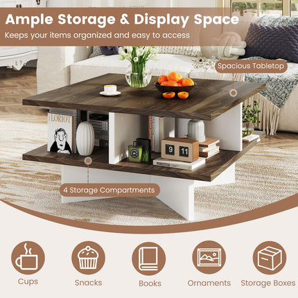 Dreamade Square Coffee Table with Storage for Living Room