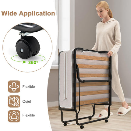 Dreamade Folding Bed with Mattress, 75x31 Cot Size Bed Frame, Roll Away Beds with Mattresses for Adults