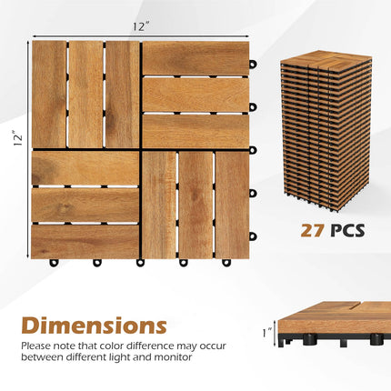 Dreamade 12" x 12" Interlocking Acacia Wood Deck Tiles