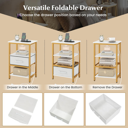 Dreamade Nightstand with Charging Station and Adjustable Fabric Drawer for Bedroom and Living Room